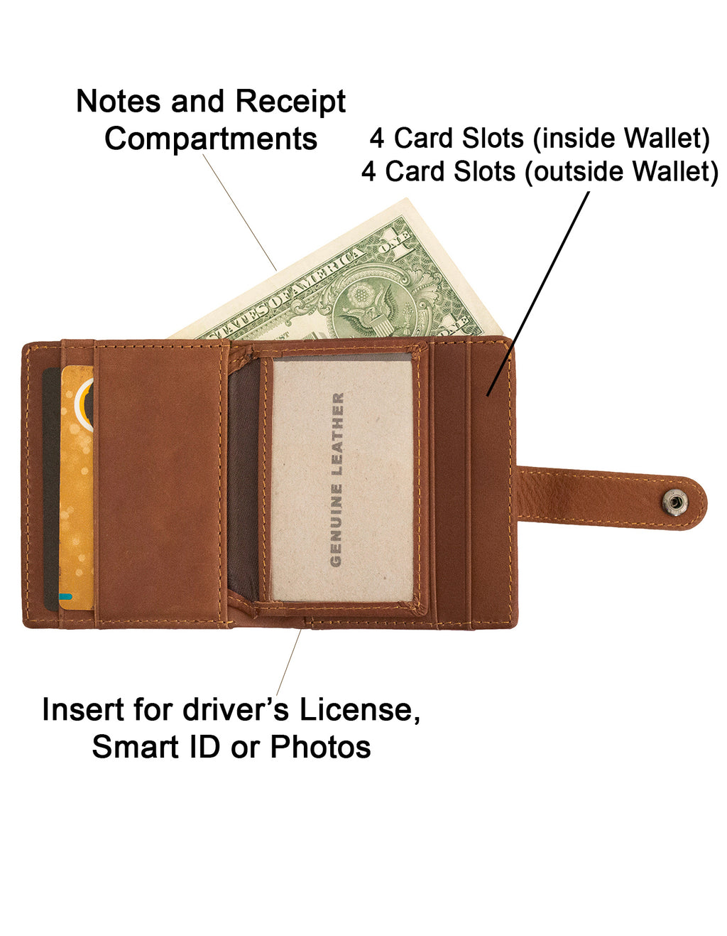 Fino DWS-828 Genuine Leather Slim Bifold Card Holder Wallet with Box