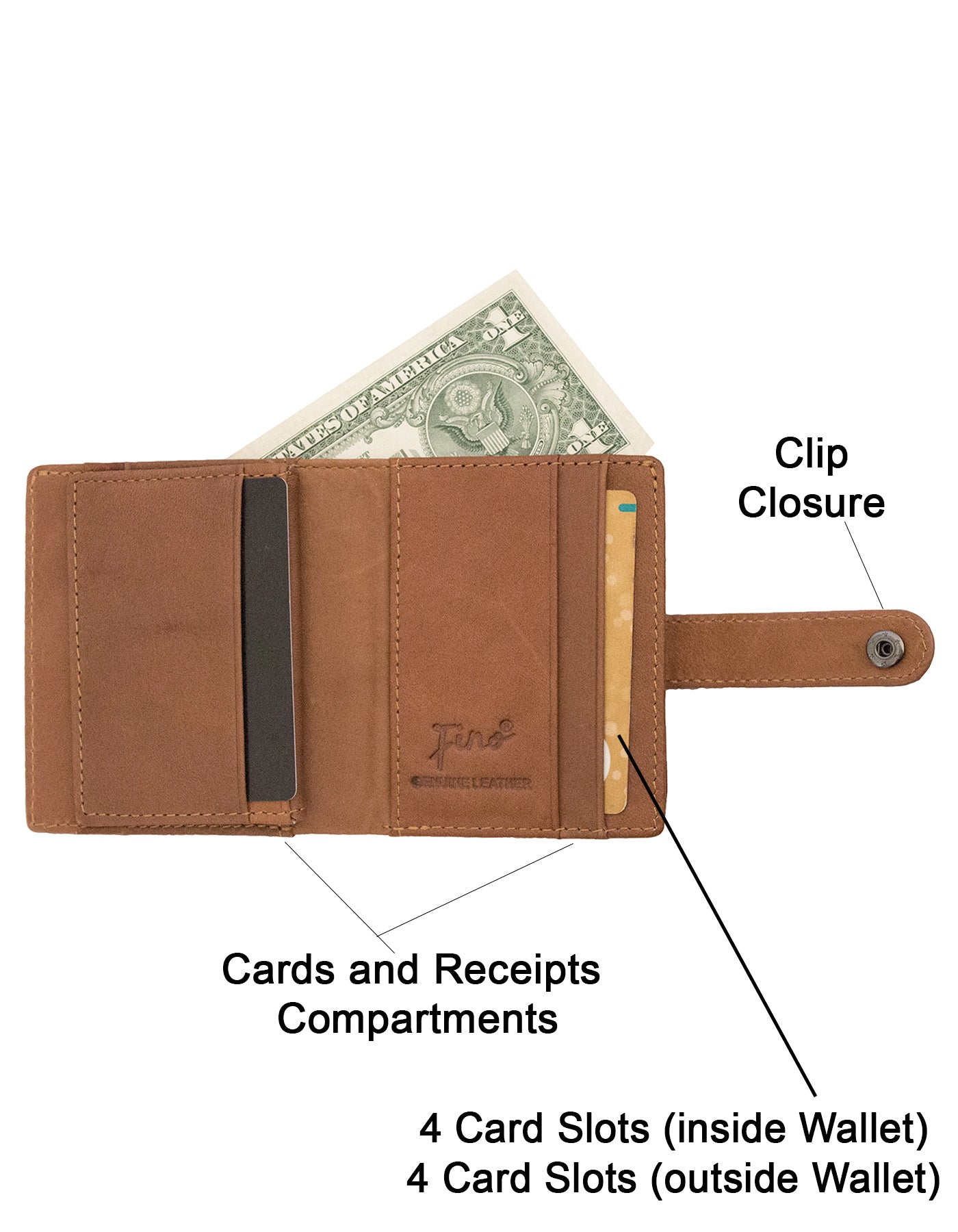 Fino DWS-829 Genuine Leather Compact Bifold Card Holder Wallet with Box