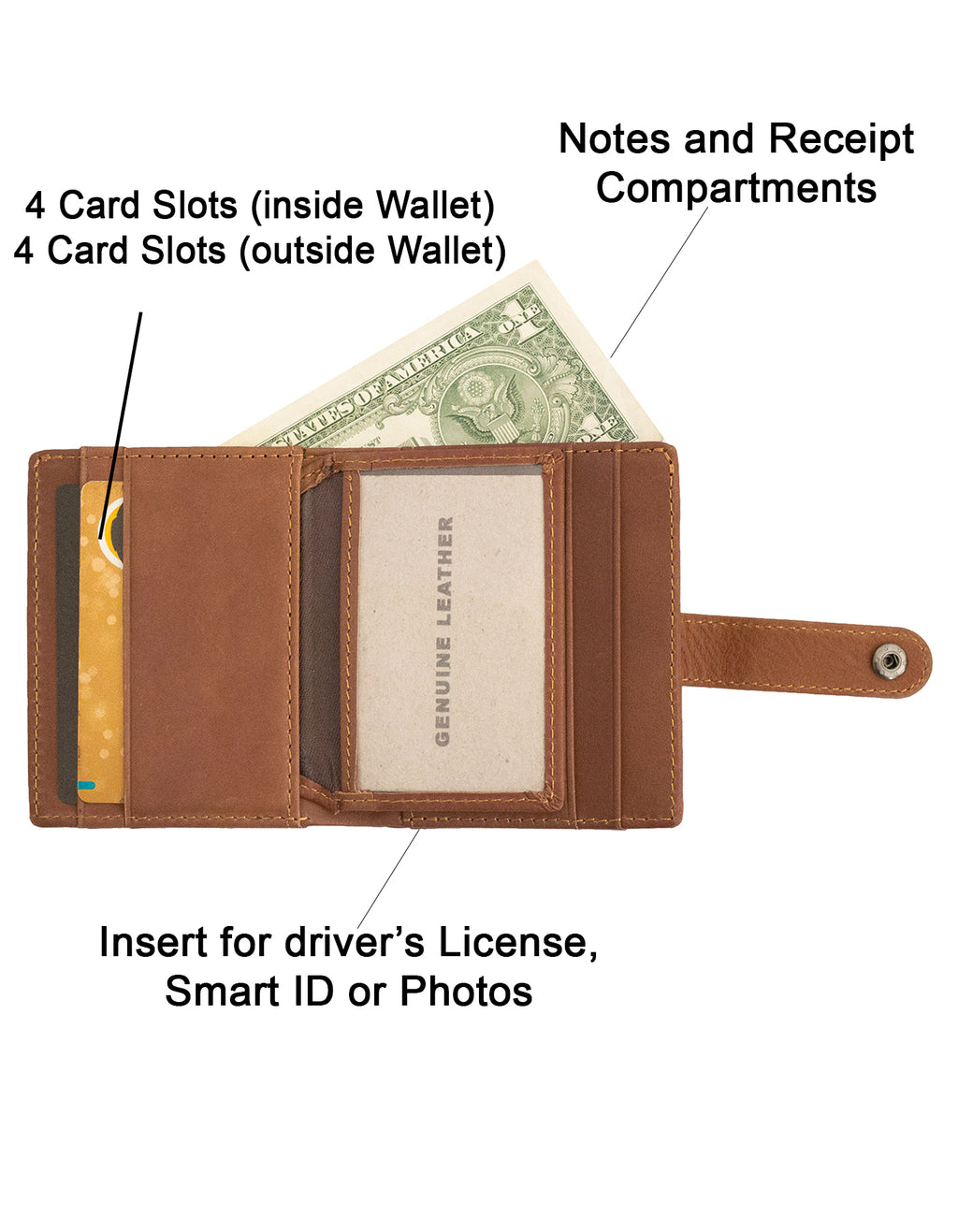 Fino DWS-829 Genuine Leather Compact Bifold Card Holder Wallet with Box
