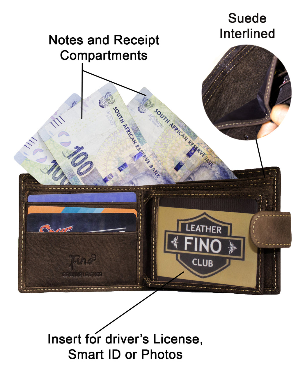 Fino DWS-83071S Genuine Leather Embossed Card Wallet with SD Card Holder & Box
