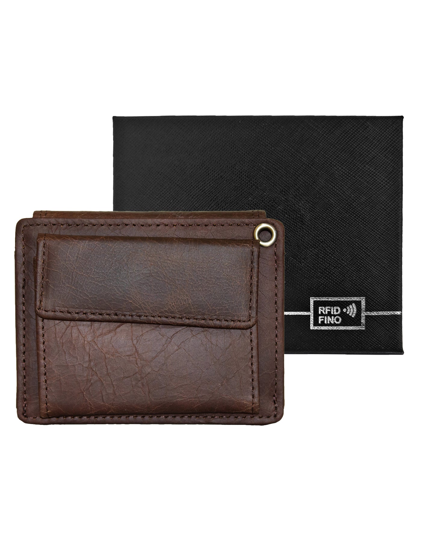 Fino DWS-830R Genuine Leather RFID Blocking Card Holder Wallet with Box