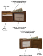 Fino DWS-831R Genuine Leather Bifold Card Holder RFID Wallet with Box