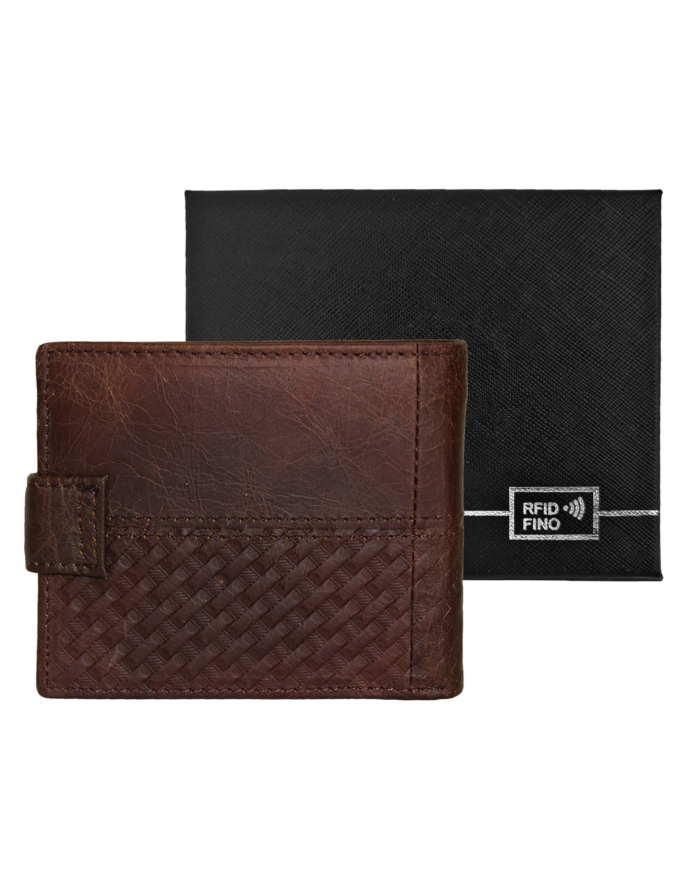 Fino DWS-832R RFID Blocking Genuine Leather Card Bifold Wallet with Box