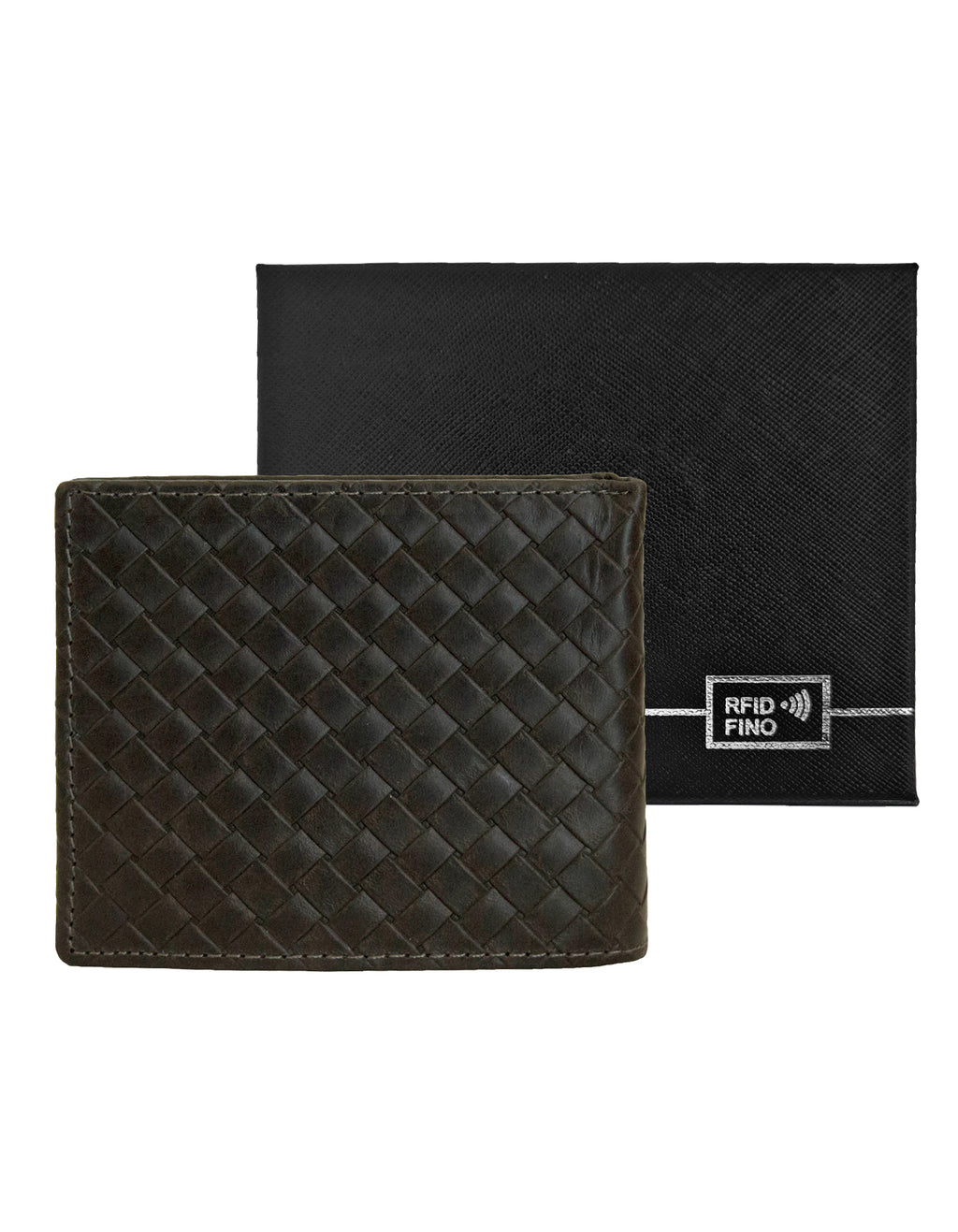 Fino DWS-833R Genuine Leather Bifold RFID Blocking Card Wallet with Box