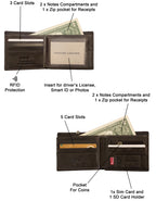Fino DWS-833R Genuine Leather Bifold RFID Blocking Card Wallet with Box