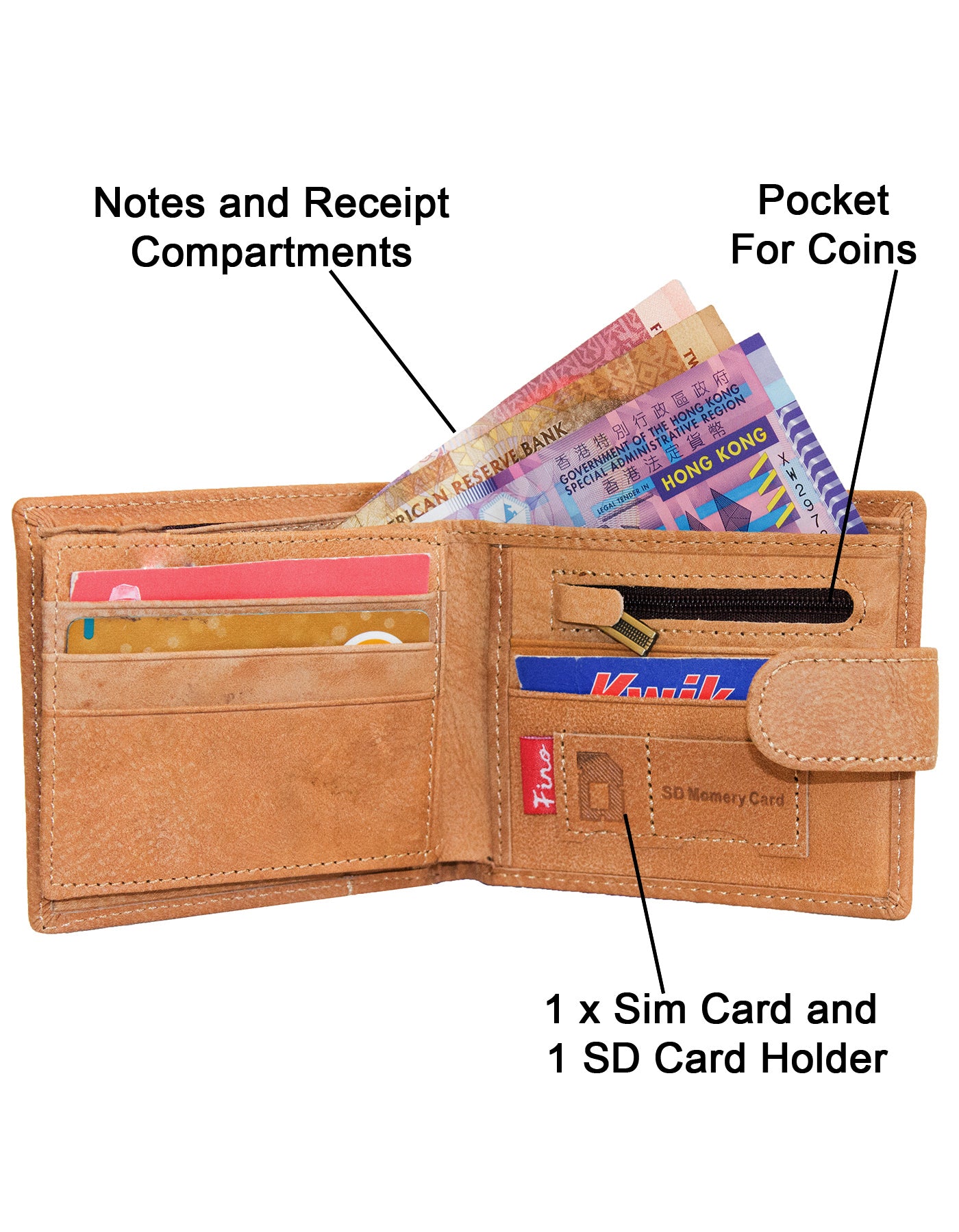 Fino DWS-8703 Genuine Leather Unique Stitched SD Card Holder Wallet with Box