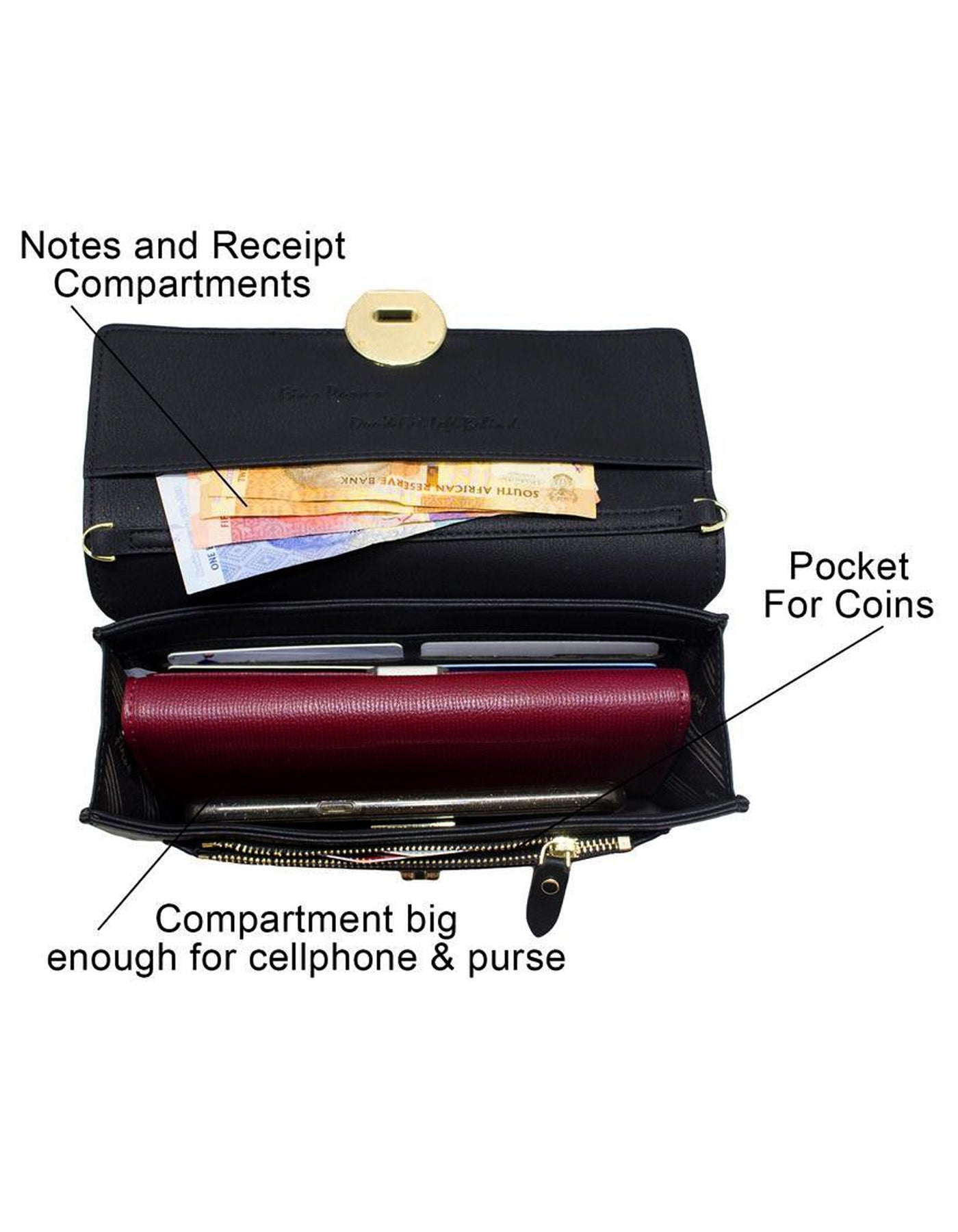 Fino F592-4+RX240819 Faux Leather 2in1 Clutch Bag with 2 Removable Straps