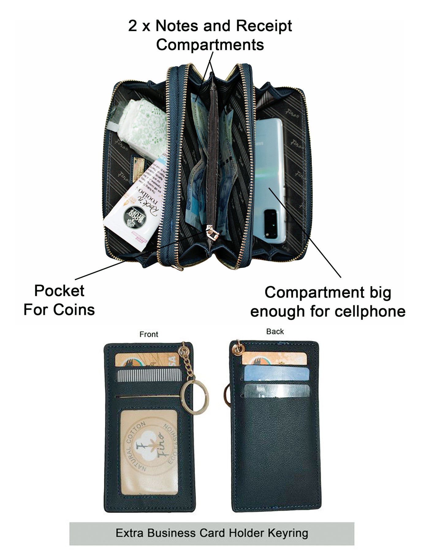 Fino F6917+RX240819 Faux Leather 2in1 Bag Organiser & 2 Removable Straps