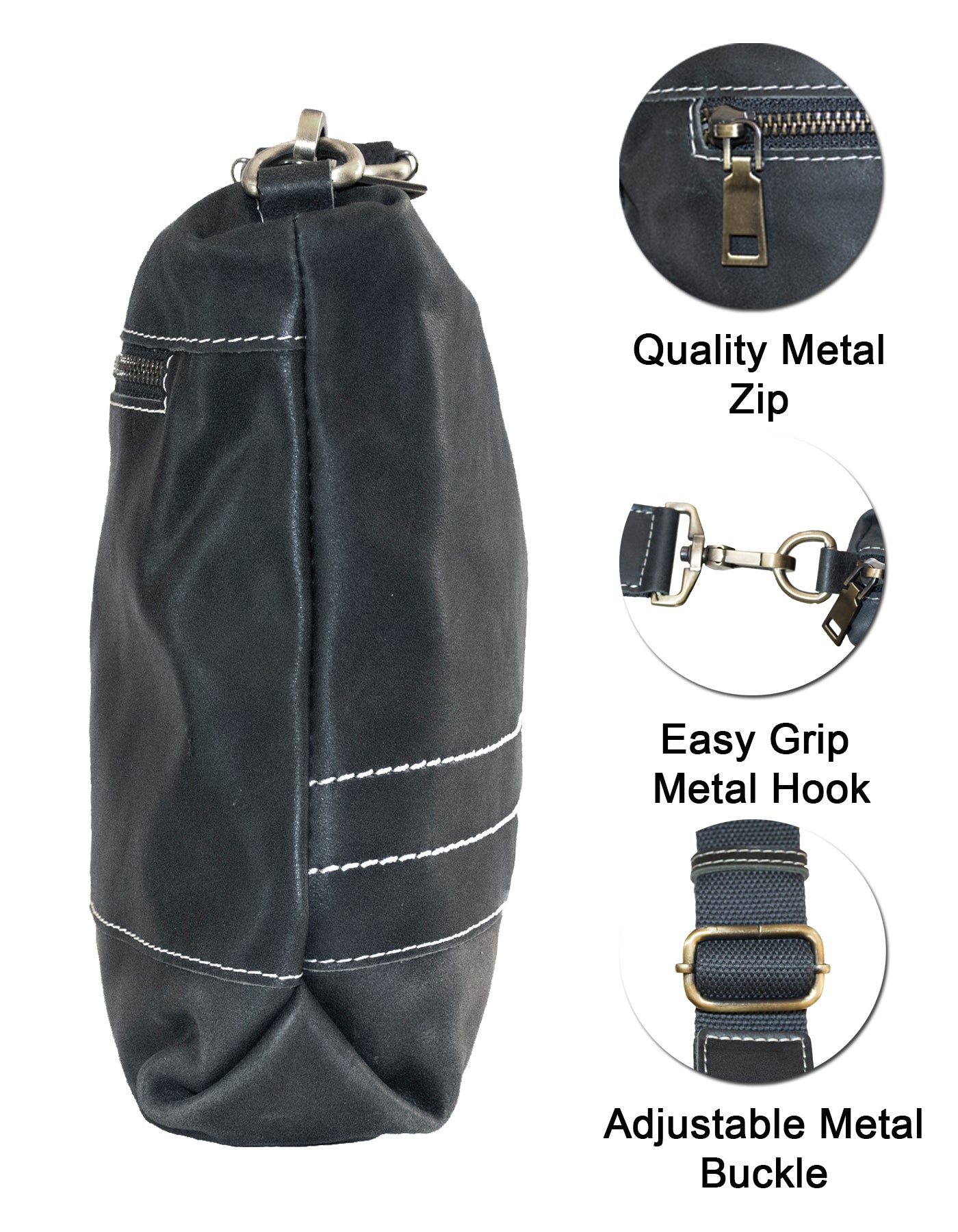 Fino FN-0258 Full Grain Genuine Leather Sling /Crossbody Bag with Stitch