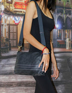 Fino FN-0258 Full Grain Genuine Leather Sling /Crossbody Bag with Stitch