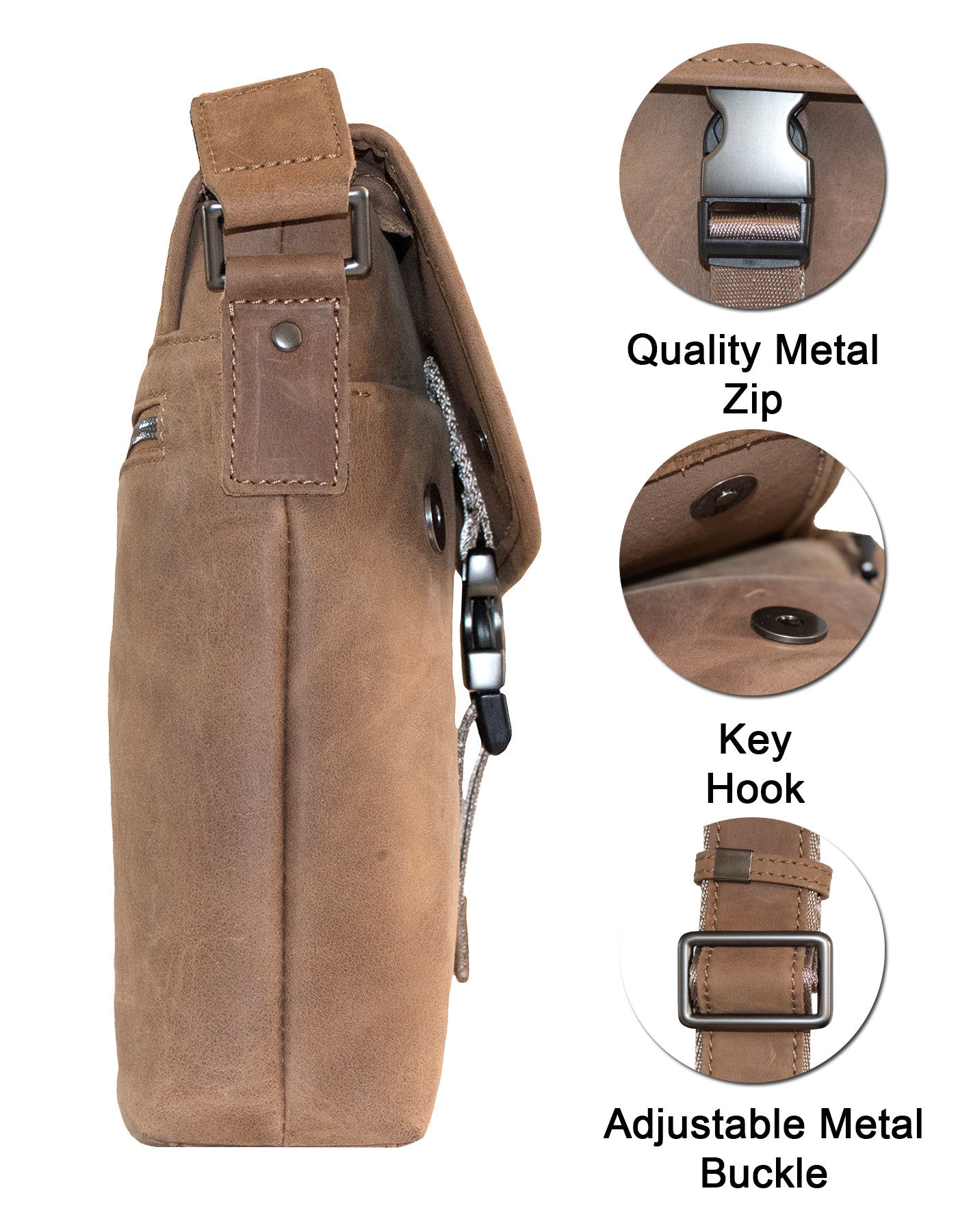 Fino FN-3801B Unisex Full Grain Genuine Leather Sling with Metal Buckle