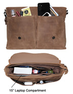 Fino FN-6801 Unisex Full Grain Genuine Leather 15 Inch Laptop Messenger Bag