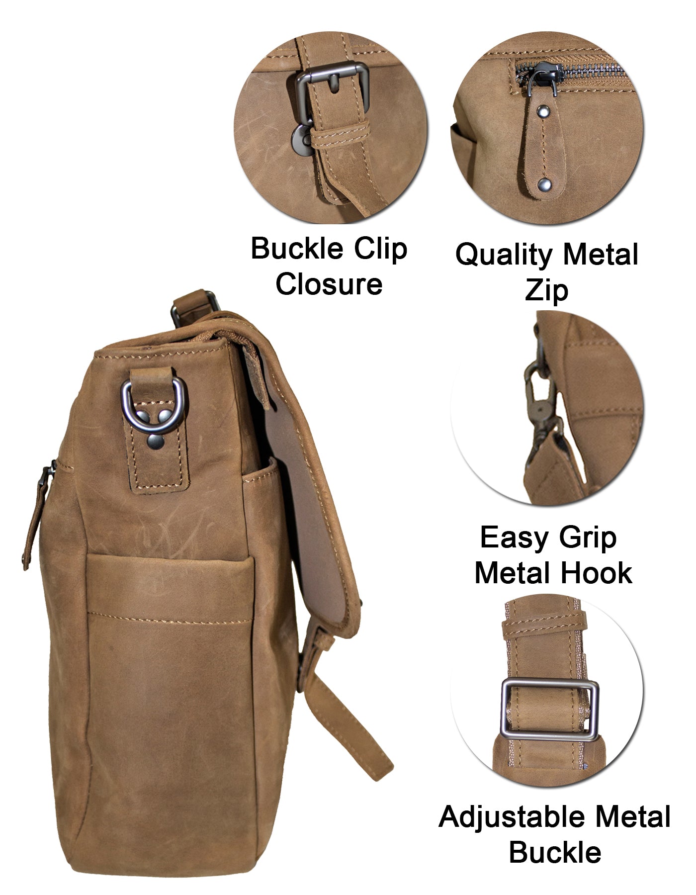 Fino FN-6801 Unisex Full Grain Genuine Leather 15 Inch Laptop Messenger Bag