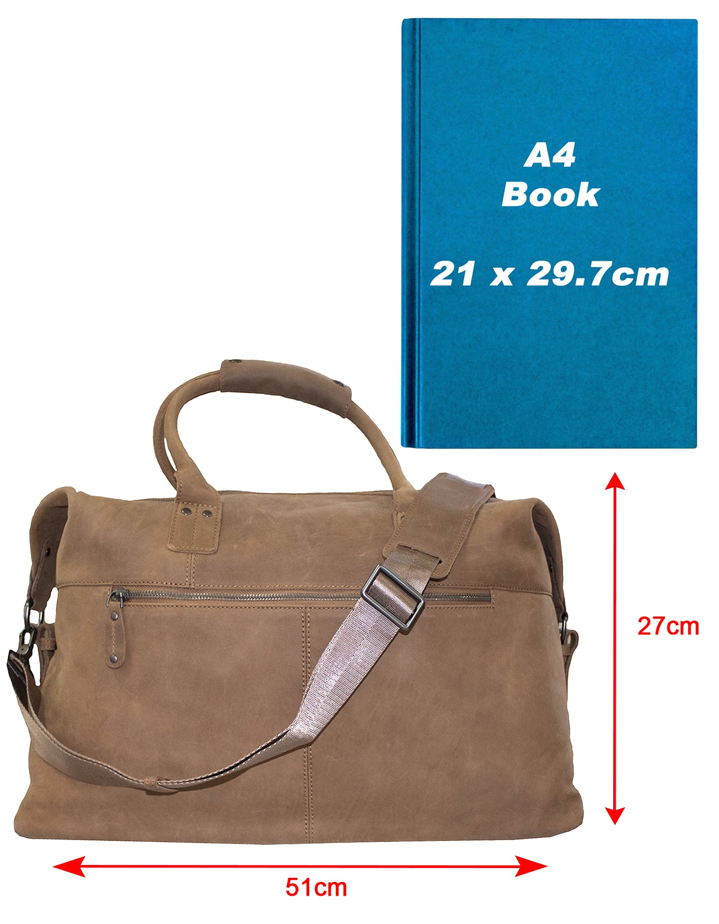 Fino FN-6802 Unisex Full Grain Genuine Leather Overnight Duffel Bag