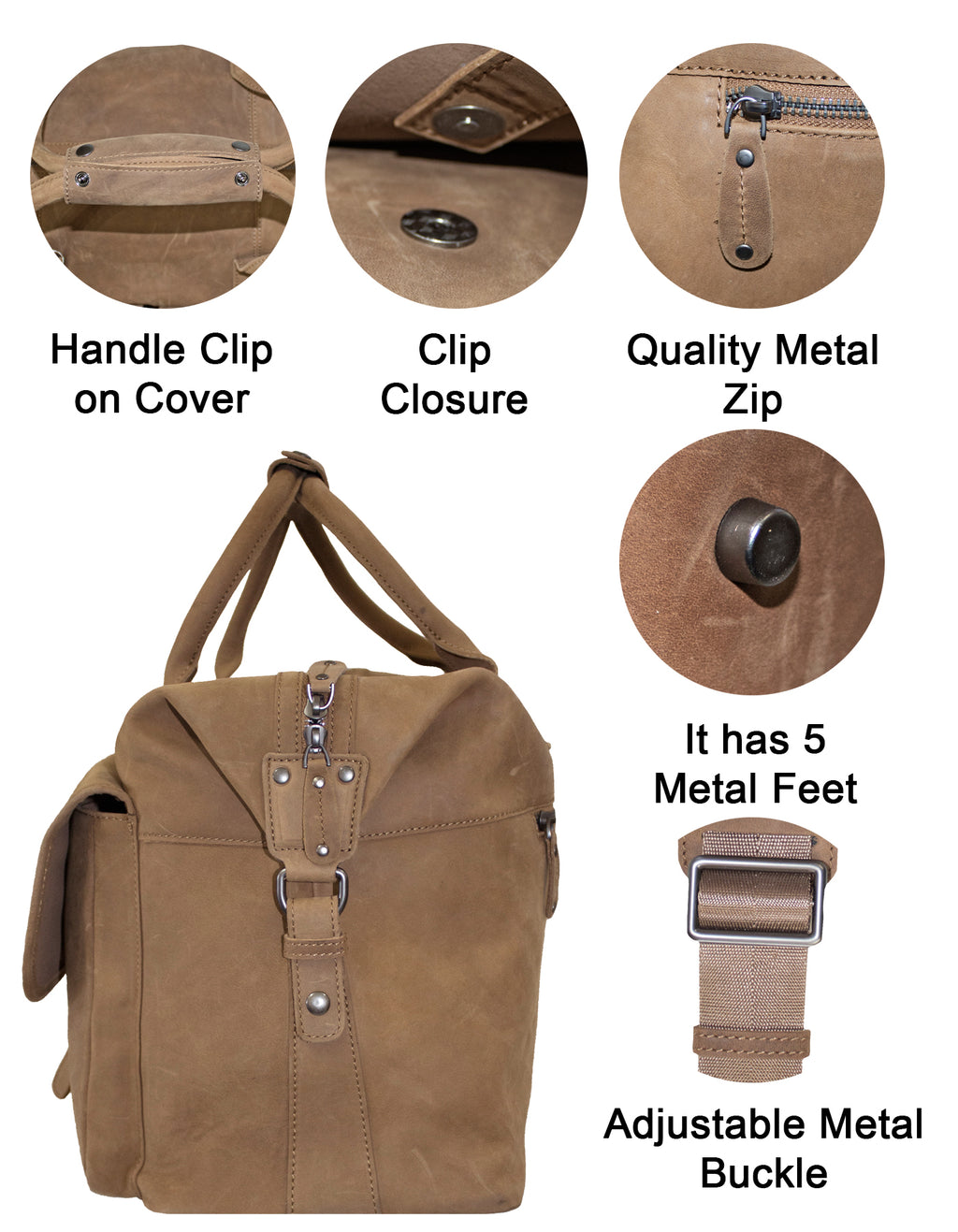 Fino FN-6802 Unisex Full Grain Genuine Leather Overnight Duffel Bag