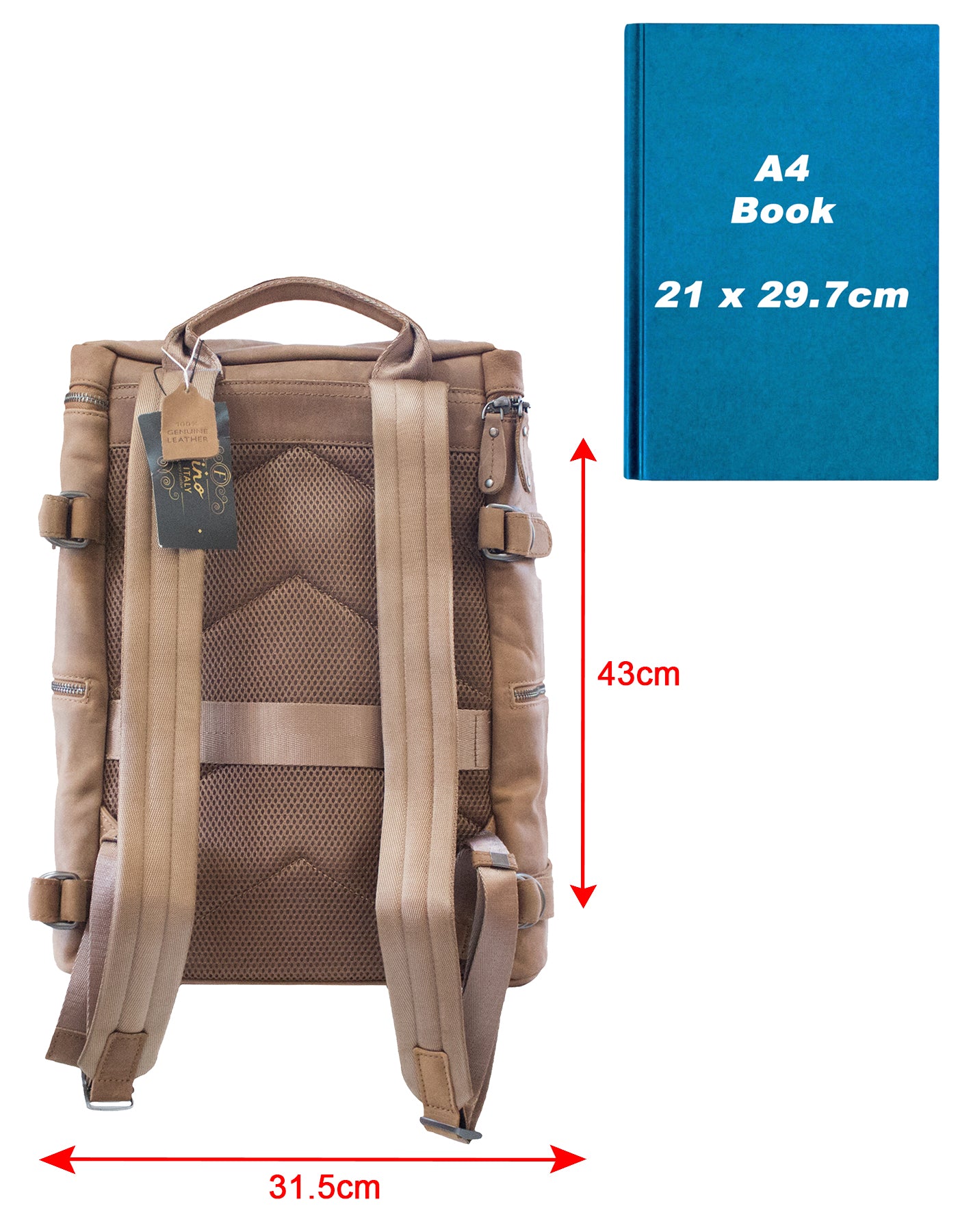 Fino FN-6805 Unisex Full Grain Genuine Leather 15-inch Laptop Backpack