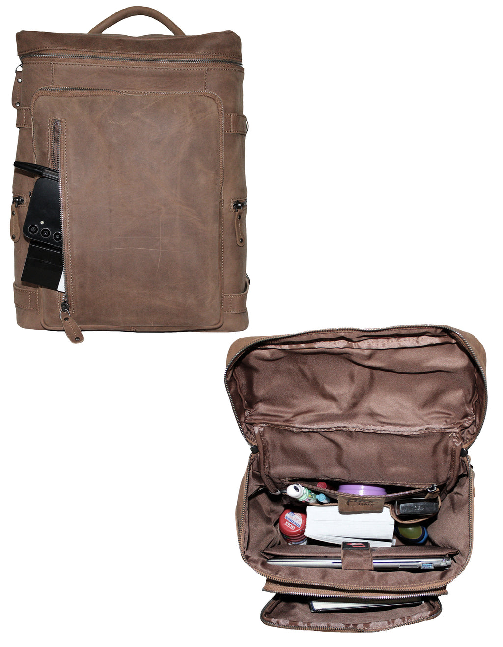 Fino FN-6805 Unisex Full Grain Genuine Leather 15-inch Laptop Backpack
