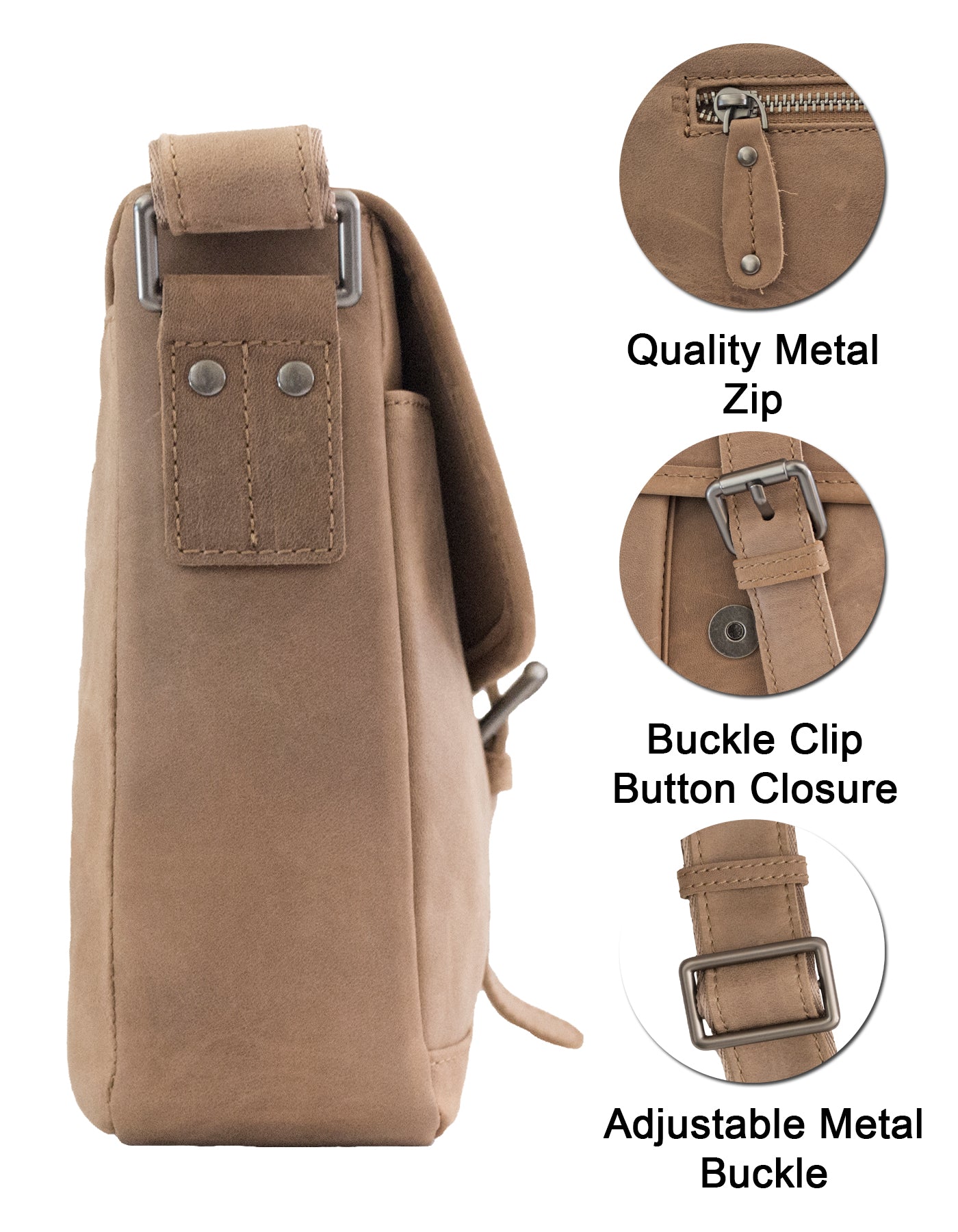 Fino FN-6809 Full Grain Genuine Leather Crossbody bag with Buckle Clip