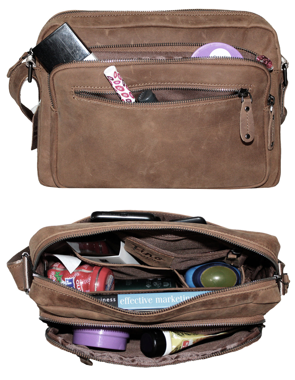 Fino FN-6810 Classic Full Grain Genuine Leather Sling Crossbody Bag