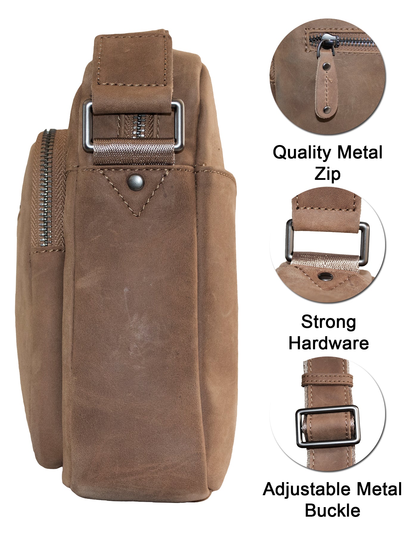 Fino FN-6810 Classic Full Grain Genuine Leather Sling Crossbody Bag