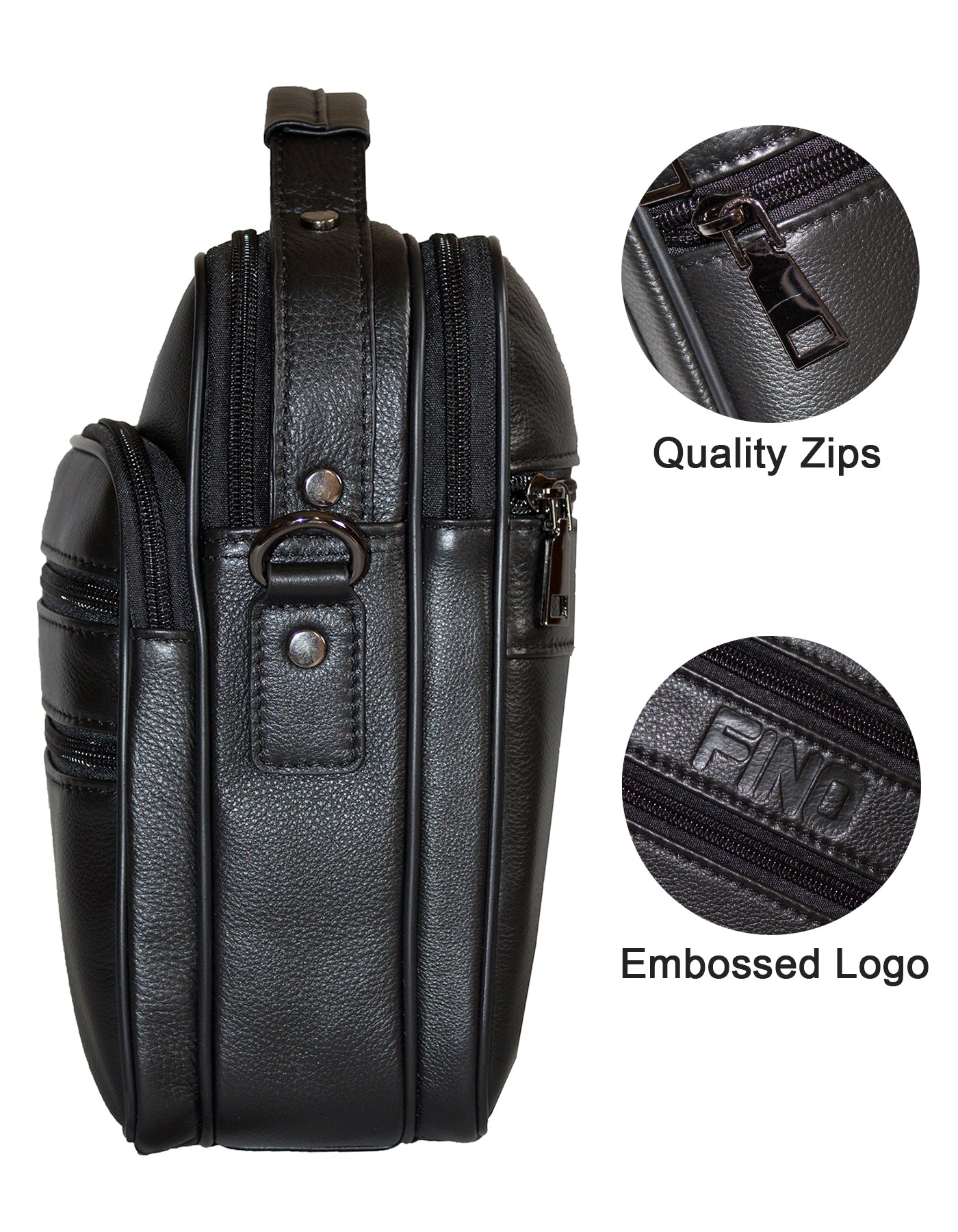 Fino FN8022-3 Unisex Full Grain Genuine Leather Sling/ Satchel Bag