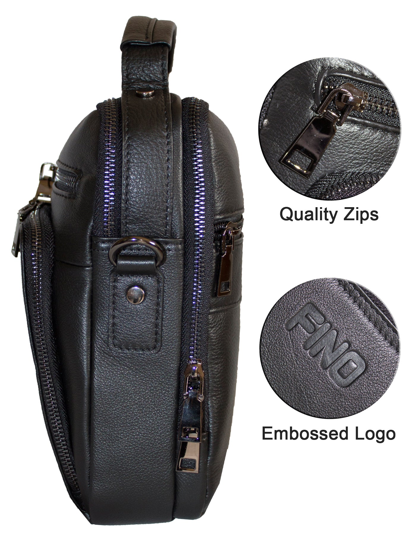 Fino FN8024-3 Unisex Full Grain Genuine Leather Sling/ Satchel Bag