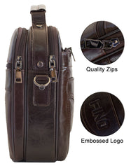 Fino FN8402-2 Unisex Full Grain Genuine Leather Sling/ Satchel Bag
