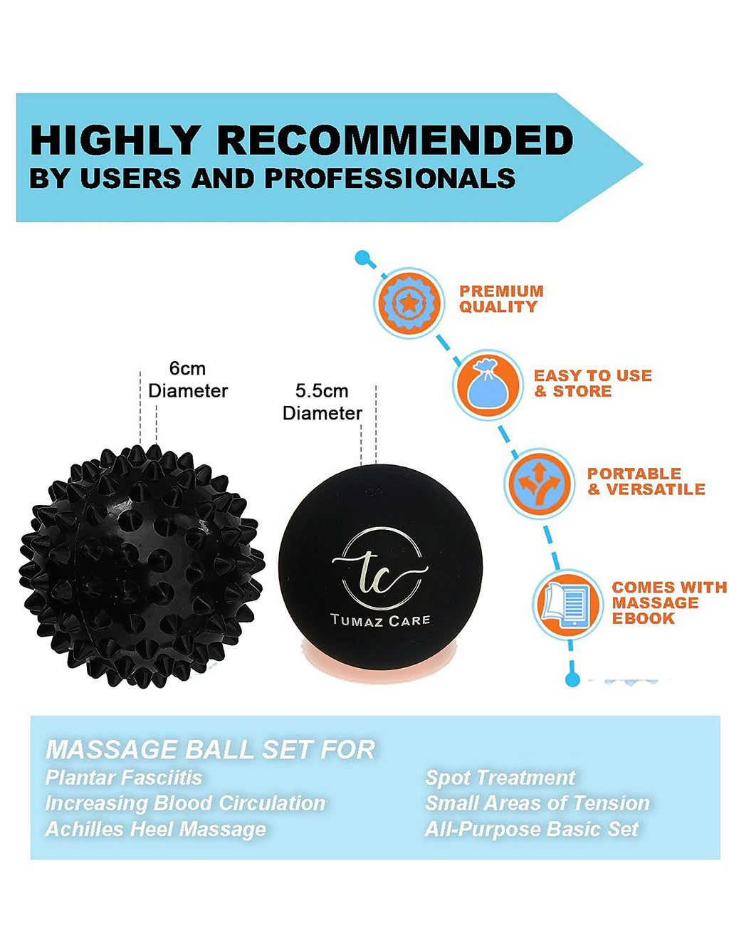 Tumaz Care FR021 3in1 Hand and Foot Massage Roller Spiky Ball and Lacrosse Ball