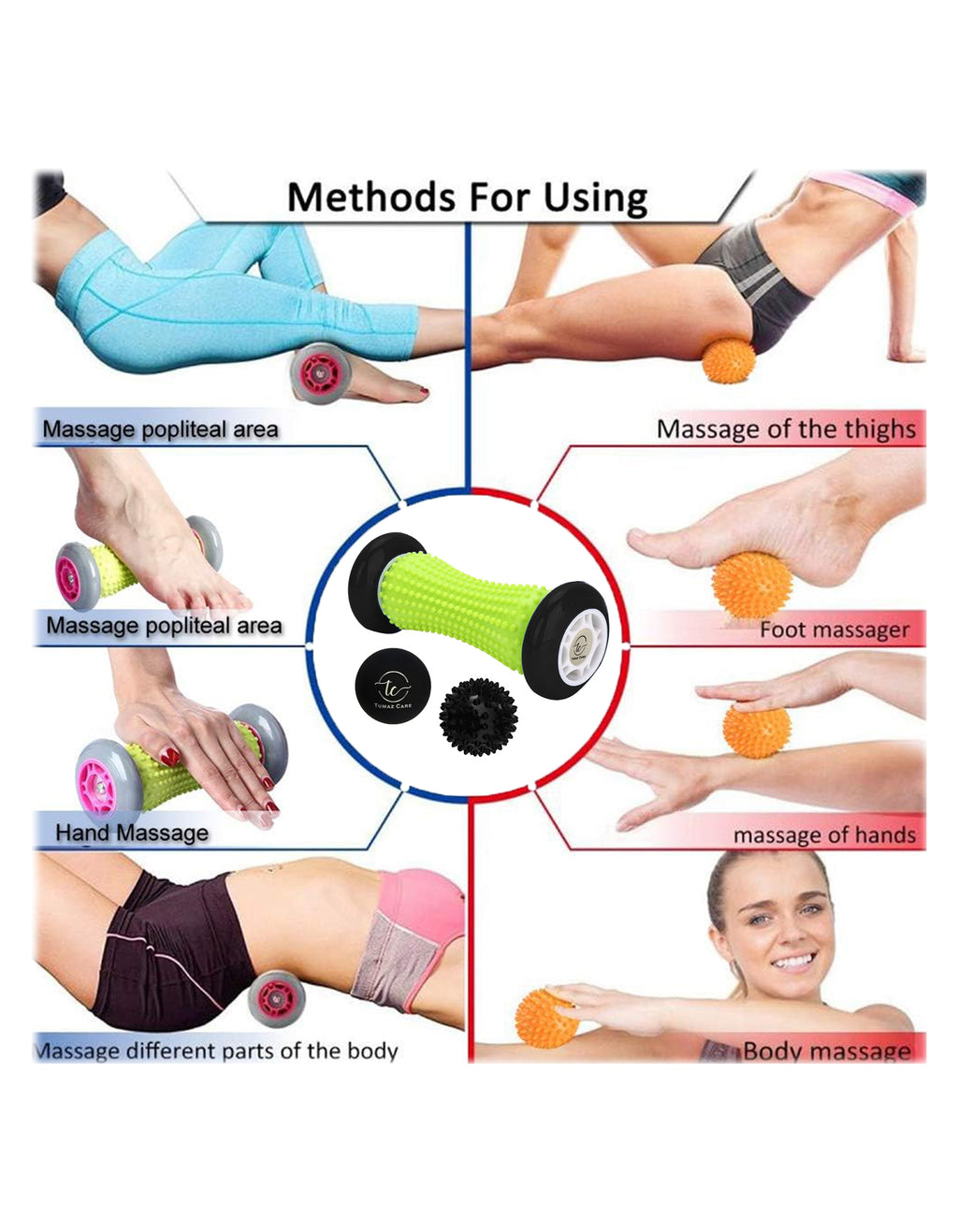 Tumaz Care FR021 3in1 Hand and Foot Massage Roller Spiky Ball and Lacrosse Ball