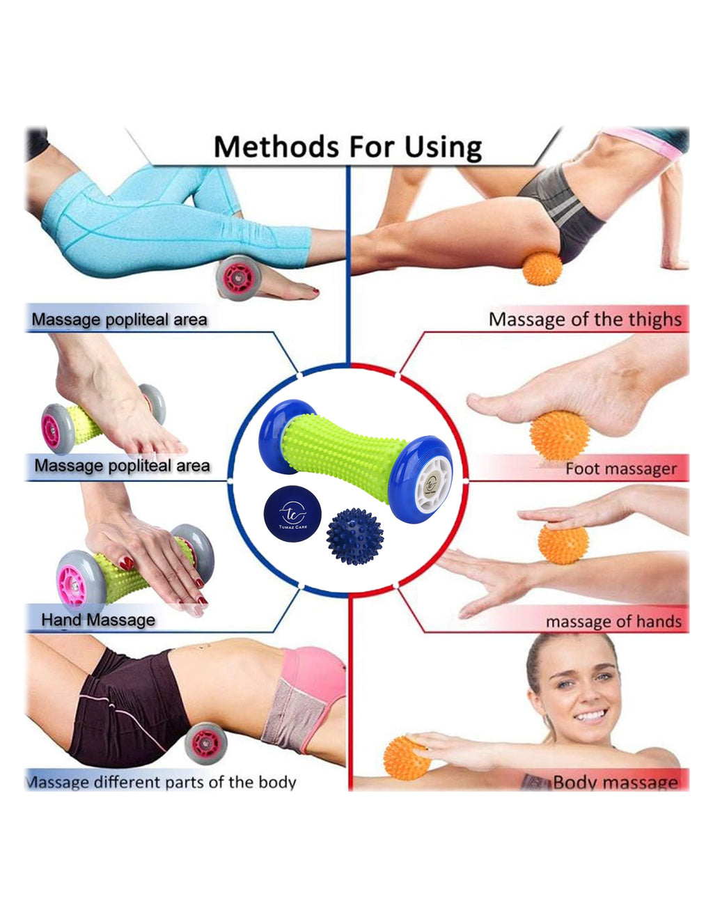 Tumaz Care FR021 3in1 Hand and Foot Massage Roller Spiky Ball and Lacrosse Ball