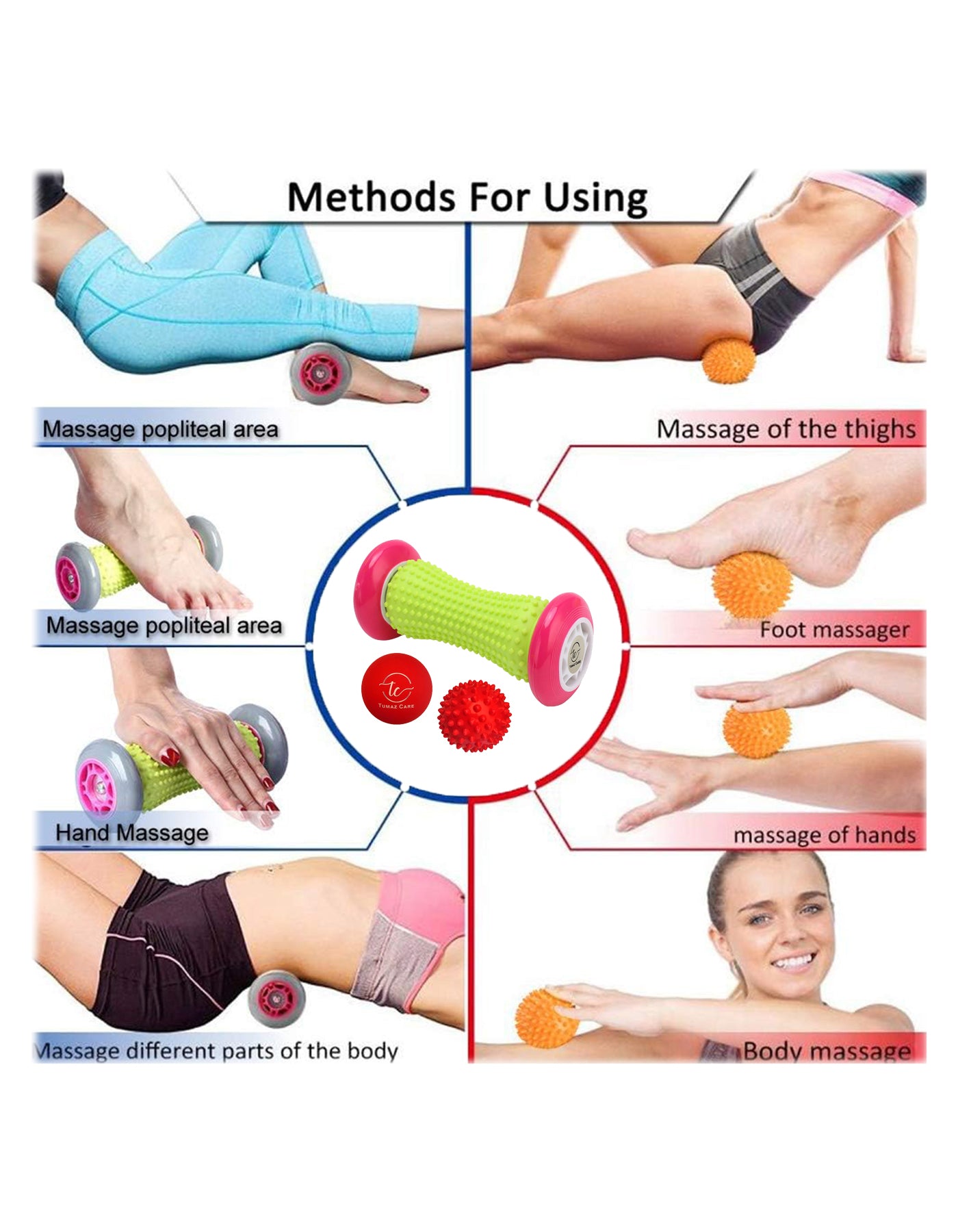 Tumaz Care FR021 3in1 Hand and Foot Massage Roller Spiky Ball and Lacrosse Ball