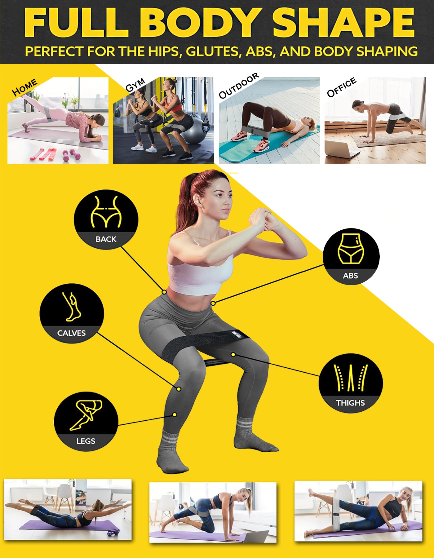 Tumaz Care FRB76 Set of 3 Fitness Resistance Bands for Glutes & Pilates