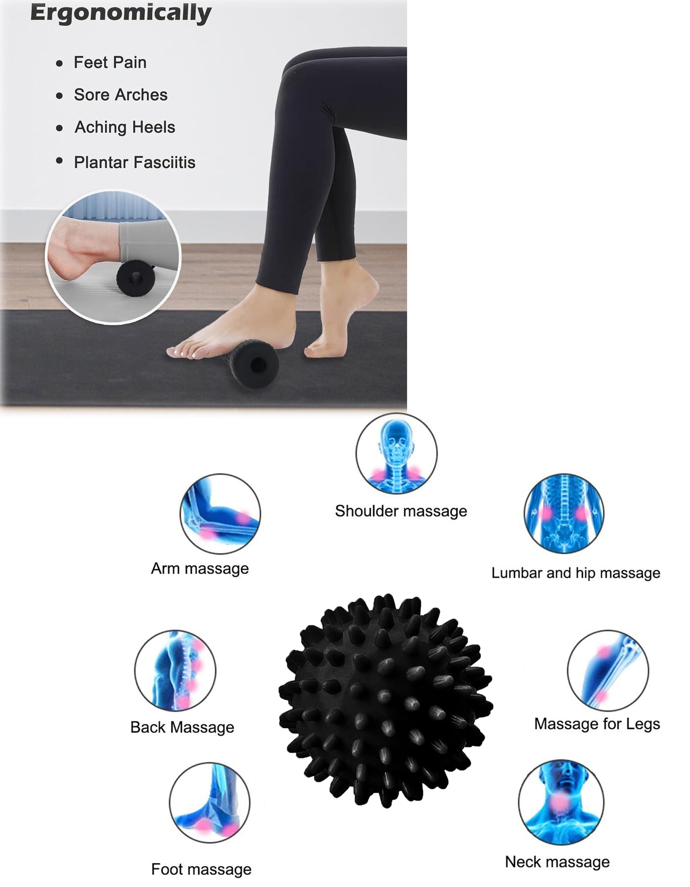 Tumaz Care FT2402 2-in-1 Hand & Foot Massage Roller with Spiky Ball Set