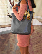 Fino G-8210 Classy Faux Leather Handbag with Scarf Trim