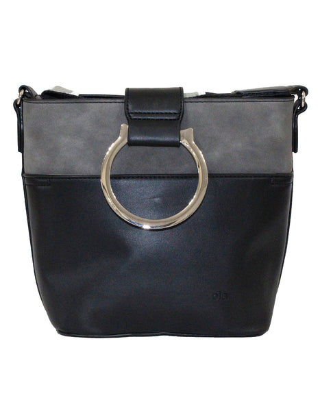 Fino G-9106 Faux Leather Sling/Crossbody with Silver Ring Detail