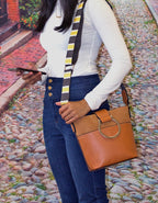 Fino G-9106 Faux Leather Sling/Crossbody with Silver Ring Detail