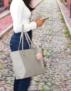 Fino G9107 Chic Faux Leather Handbag with Detachable Pom Charm