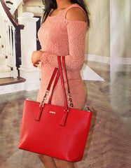 Fino G9111 Faux Leather Ladies Handbag with Chain-Link Straps