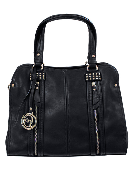 GIO-A377 Faux Leather Handbag with Gold Charm and Zipper Detailing