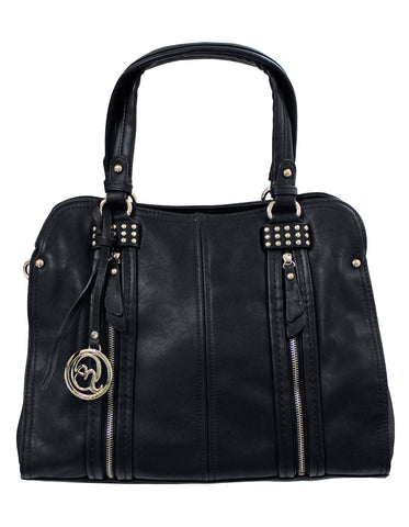 GIO-A377 Faux Leather Handbag with Gold Charm and Zipper Detailing