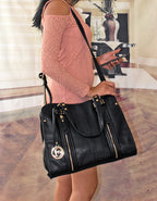 GIO-A377 Faux Leather Handbag with Gold Charm and Zipper Detailing