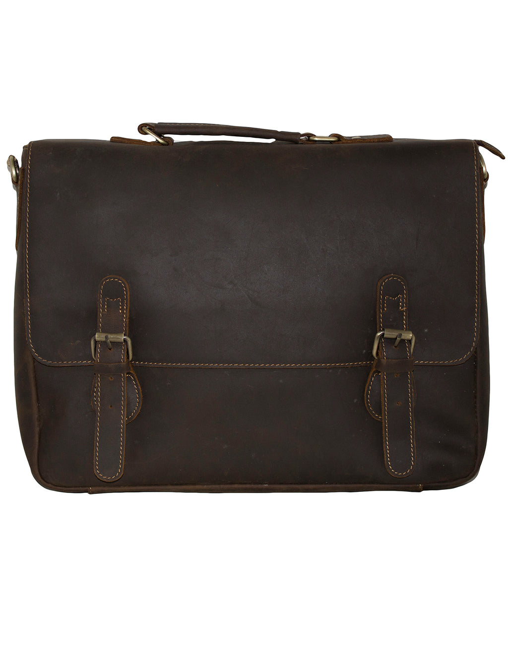 Fino GSX-010 Unisex 15" Full Grain Crazy horse waxed Leather Bag- Coffee