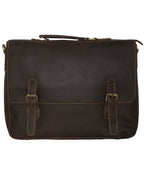 Fino GSX-010 Unisex 15" Full Grain Crazy horse waxed Leather Bag- Coffee