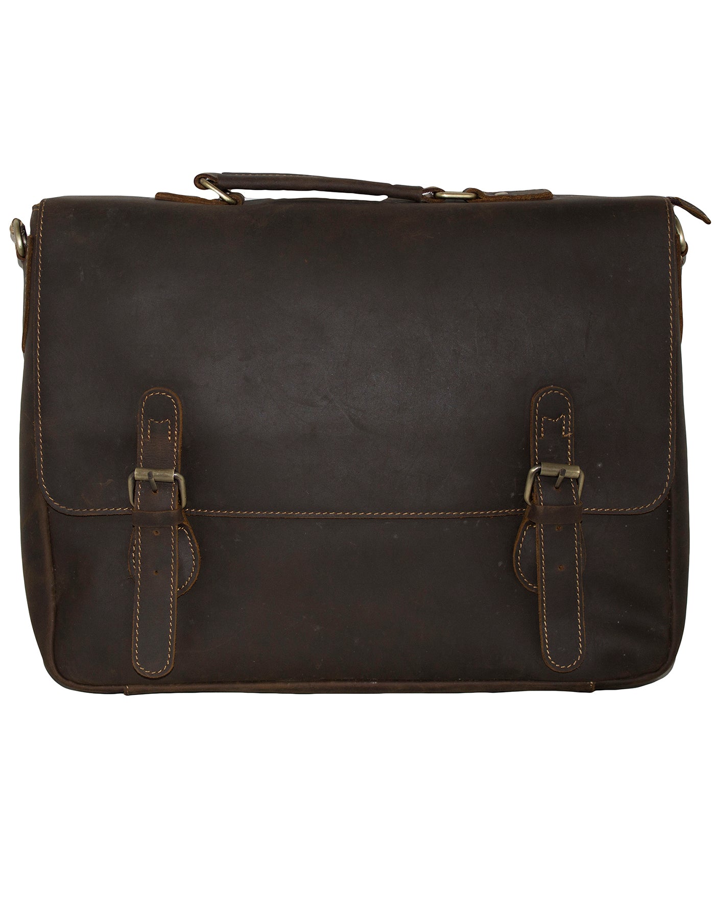 Fino GSX-010 Unisex 15" Full Grain Crazy horse waxed Leather Bag- Coffee