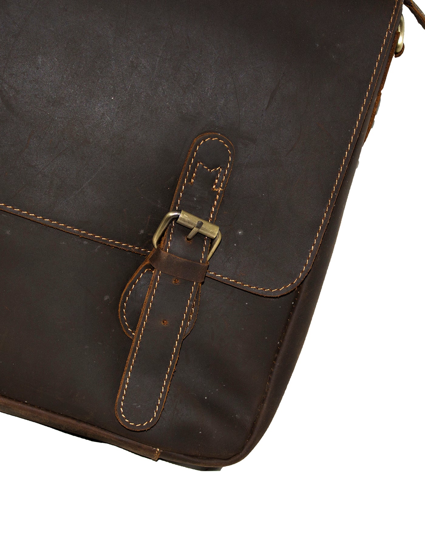 Fino GSX-010 Unisex 15" Full Grain Crazy horse waxed Leather Bag- Coffee