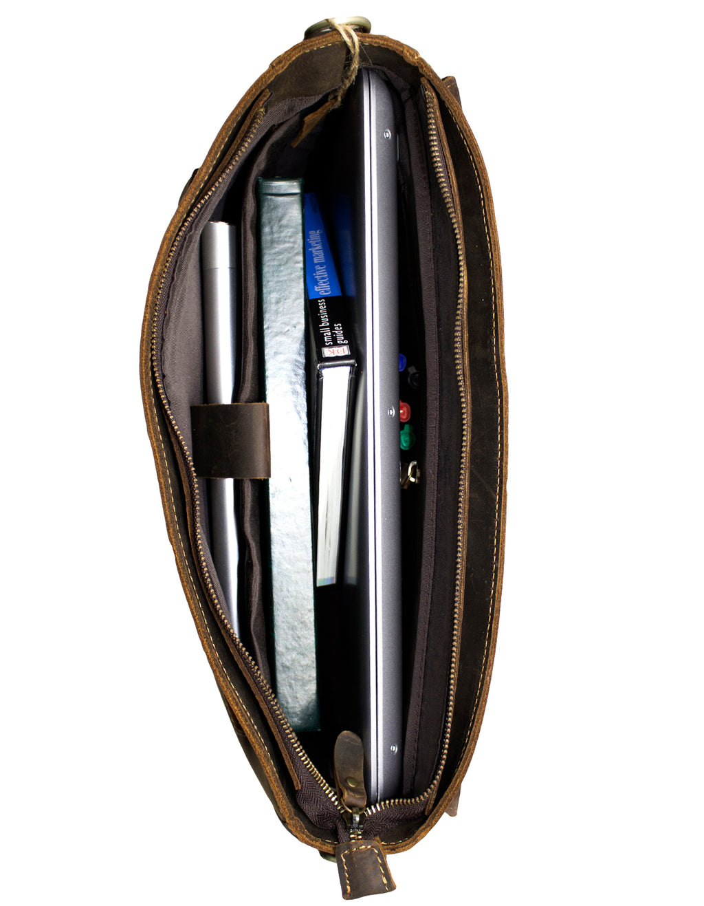 Fino GSX-010 Unisex 15" Full Grain Crazy horse waxed Leather Bag- Coffee