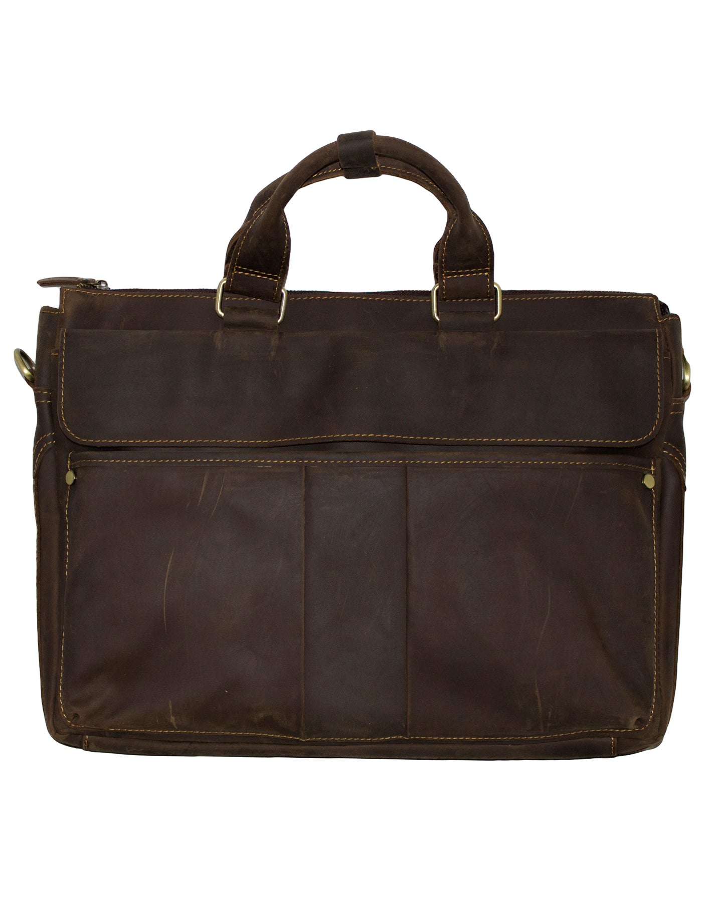 Fino GSX-012B Crazy Horse Waxed Full Grain Genuine Leather 15" Messenger Bag- Coffee