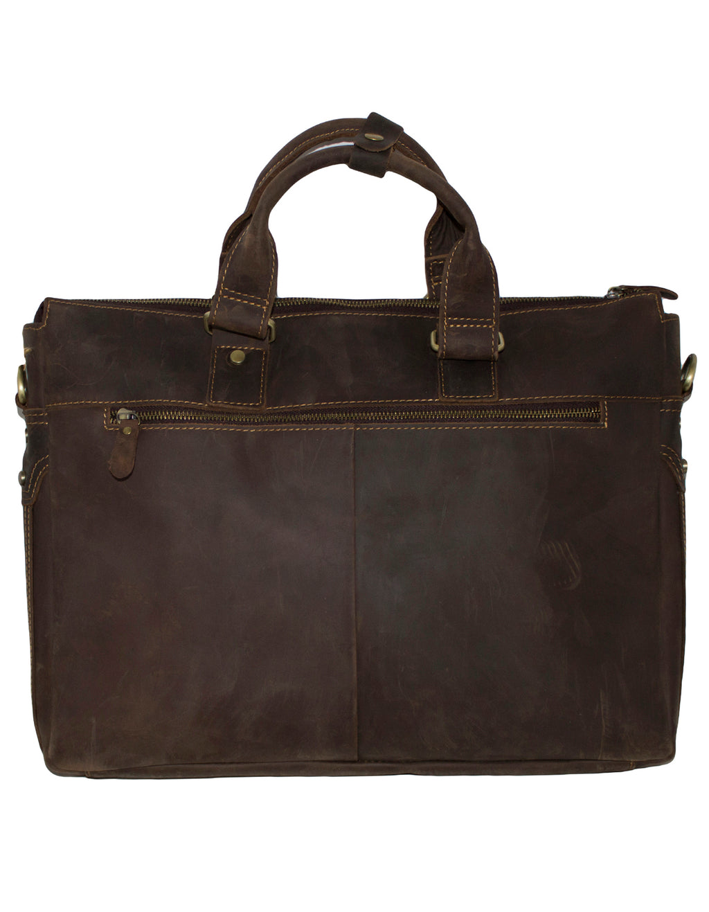 Fino GSX-012B Crazy Horse Waxed Full Grain Genuine Leather 15" Messenger Bag- Coffee