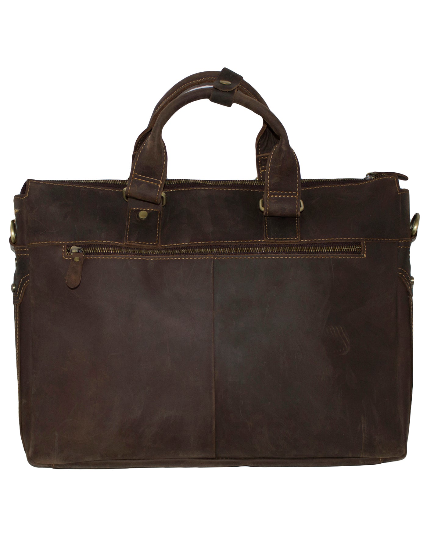 Fino GSX-012B Crazy Horse Waxed Full Grain Genuine Leather 15" Messenger Bag- Coffee