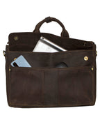 Fino GSX-012B Crazy Horse Waxed Full Grain Genuine Leather 15" Messenger Bag- Coffee